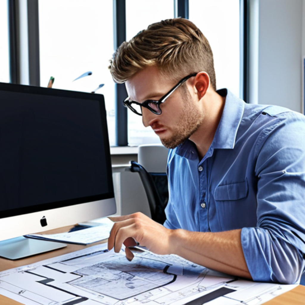 **Electrical Engineer Designing:** A focused electrical engineer working on a computer, surrounded by blueprints and technical diagrams in a bright, modern office. The scene should evoke innovation and technical expertise.