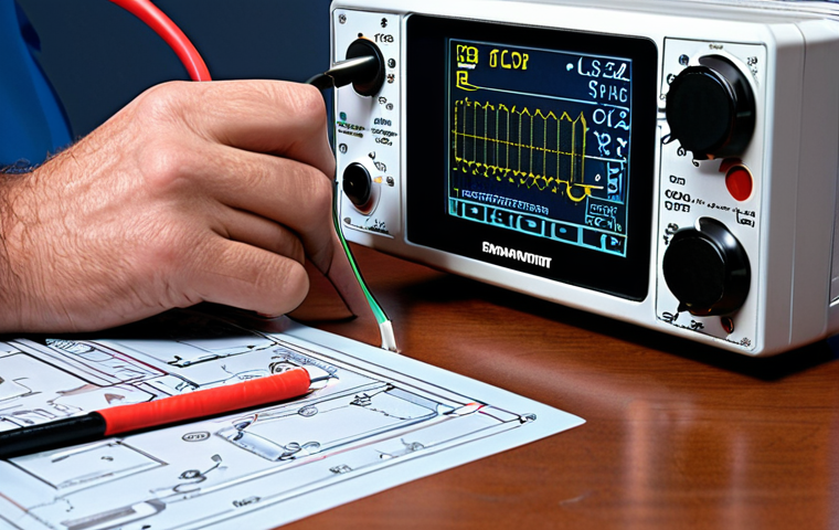A highly detailed, realistic image of a focused electrical engineer at a desk covered with intricate electrical blueprints and circuit diagrams. Visible on the plans are fundamental formulas like Ohm's Law (V=I\*R). Nearby, a modern digital multimeter and a schematic showing essential safety components like an RCD (Residual Current Device) are prominent. The scene emphasizes precision, foundational knowledge, and the paramount importance of safety in electrical design, with a strong emphasis on detail and realistic textures.