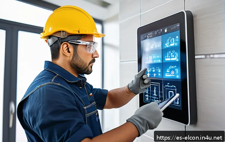 전기공사 기술자들이 겪는 주요 어려움 - A professional Hispanic electrical technician wearing safety glasses and protective gloves, attentiv...