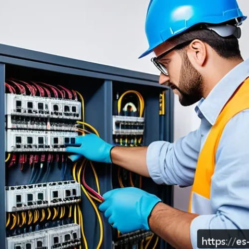 전기공사 직무에서 필요한 자격증 - A skilled electrician wearing protective gloves and safety glasses, working attentively on a modern ...